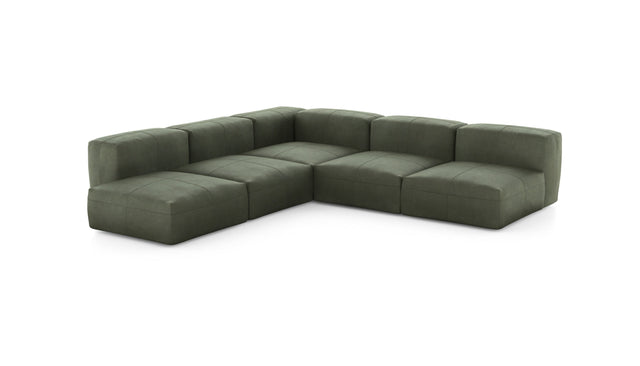 Preset five module corner sofa - leather - olive - 283cm x 283cm