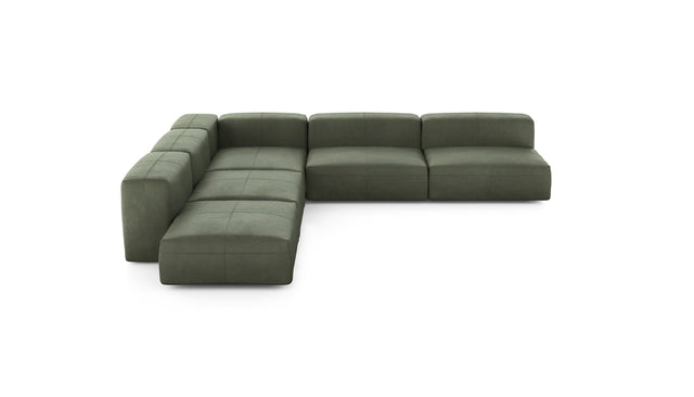 Preset five module corner sofa - leather - olive - 325cm x 325cm