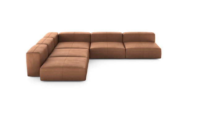 Preset five module corner sofa - leather - brown - 346cm x 346cm