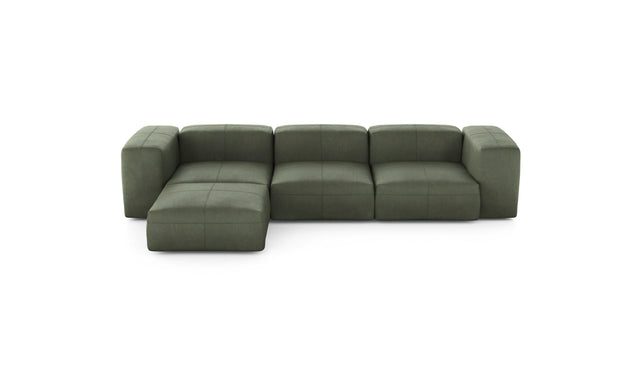 Preset four module chaise sofa - leather - olive - 314cm x 199cm