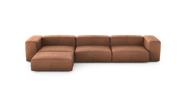 Preset four module chaise sofa - leather - brown - 377cm x 199cm