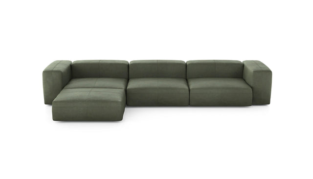 Preset four module chaise sofa - leather - olive - 377cm x 199cm