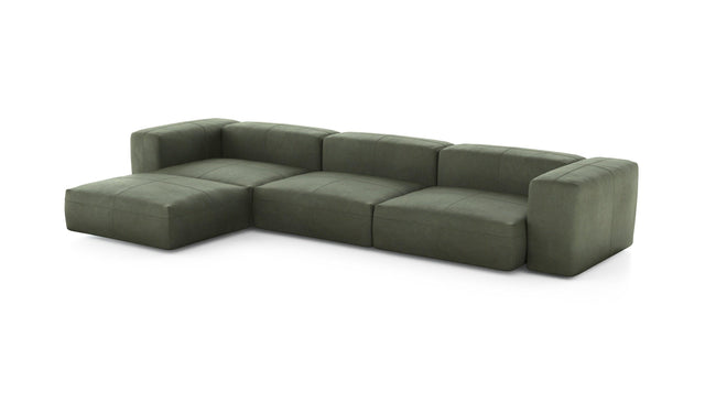 Preset four module chaise sofa - leather - olive - 377cm x 199cm