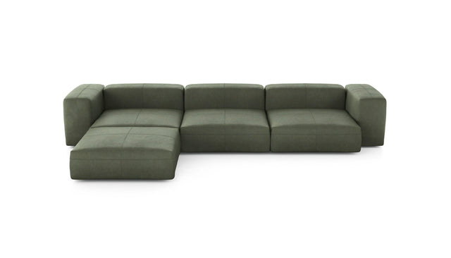 Preset four module chaise sofa - leather - olive - 377cm x 241cm