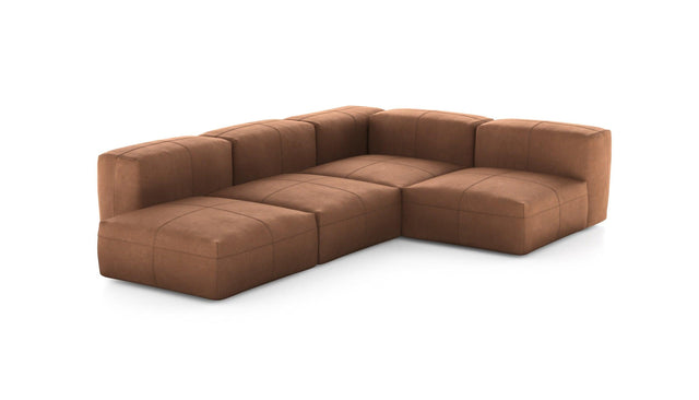 Preset four module corner sofa - leather - brown - 199cm x 283cm