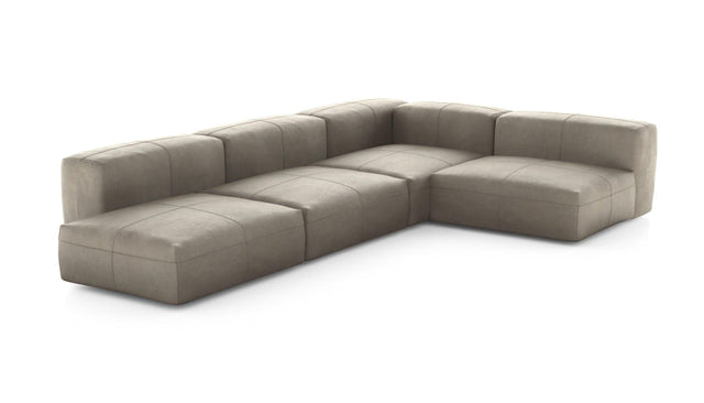 Preset four module corner sofa - leather - beige - 220cm x 346cm