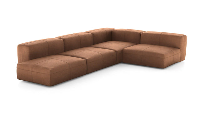 Preset four module corner sofa - leather - brown - 220cm x 346cm