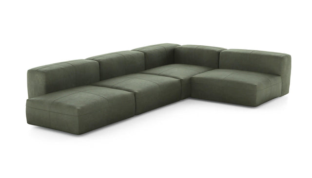 Preset four module corner sofa - leather - olive - 220cm x 346cm