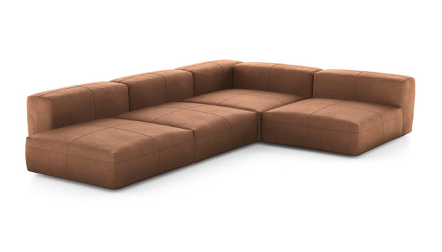 Preset four module corner sofa - leather - brown - 241cm x 346cm