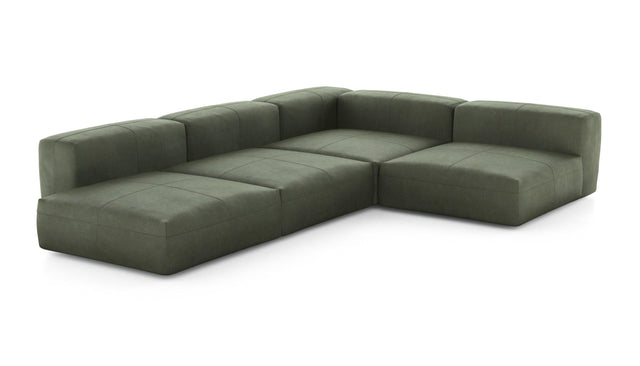 Preset four module corner sofa - leather - olive - 241cm x 346cm