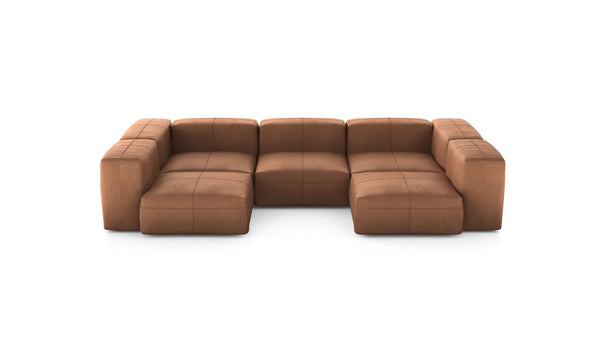 Preset u-shape sofa - leather - brown - 314cm x 199cm