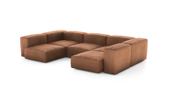 Preset u-shape sofa - leather - brown - 314cm x 199cm