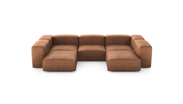 Preset u-shape sofa - leather - brown - 314cm x 220cm