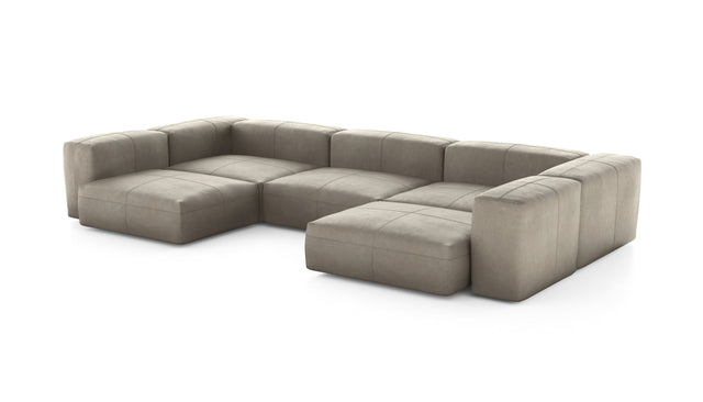 Preset u-shape sofa - leather - beige - 377cm x 199cm