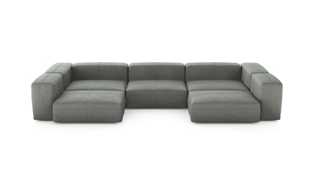 Preset u-shape sofa - leather - light grey - 377cm x 199cm