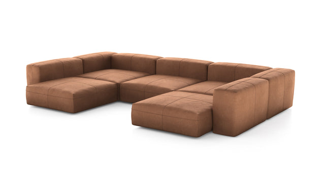 Preset u-shape sofa - leather - brown - 377cm x 220cm